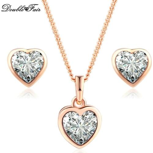Unique Chic Love Heart Cubic Zirconia Pendants Engagement Wedding Jewelry Sets 18KRGP Necklaces and Earrings HotSale DFS281