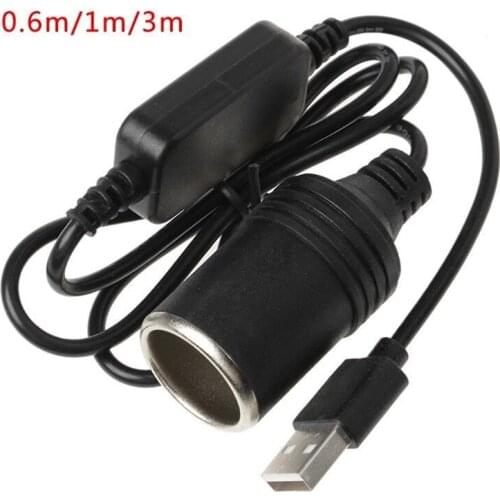 0.6m/1m/3m USB Port to 12V Car Cigarette Lighter Converter Adapter Wired Socket Female Power Cord Controller