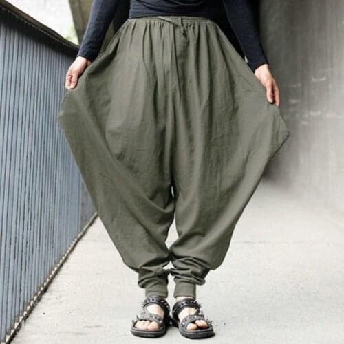 2020 Vintage Solid Color Loose Sports Harem Pants Wide Leg Elastic Band Long Trousers Plus Size Streetwear Male Casual pants