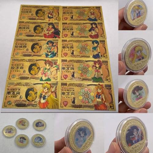 Japanese Classic Anime Magical Girl Gold Color Banknotes and Coin Childhood Memory Collection