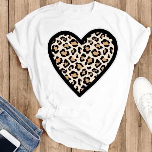 Women Graphic Leopard Love Heart New 90s Cute Lovely Fashion Print Short Sleeve Summer Female Clothes Tops Tees Tshirt T-Shirt