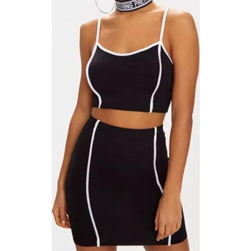 2 Two Piece Set Women 2019 Summer Black Sexy Crop Top and Skirt Set Casual Strapless Outfit Tracksuit Party Club Wear