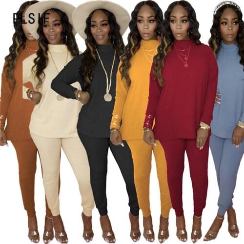 New Style O Neck Women Set Solid Color Long Sleeve 2 Pieces Clothes Suit Fall Winter Two Pieces Tracksuits