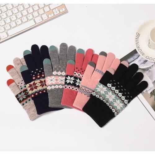Winter Warm Knitted Gloves Women Men Touch Screen High Quality Gloves Fashion Thick Wool Cashmere Jacquard Knitted Gloves