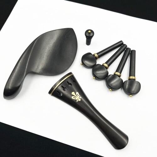 3 Sets Jujube Violin Fitting 4/4 with Boxwood Ring with peg chin rest tail piece
