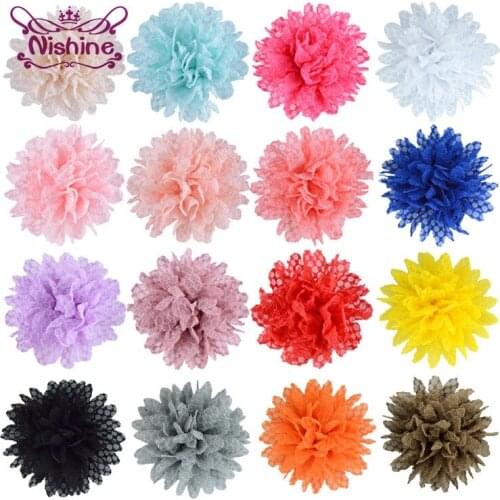 Nishine 10pcs/lot 9cm 16 Colors Cotton Blend Lace Flowers For Diy Hair Clips Headband Children Girls Headwear Hair Accessories