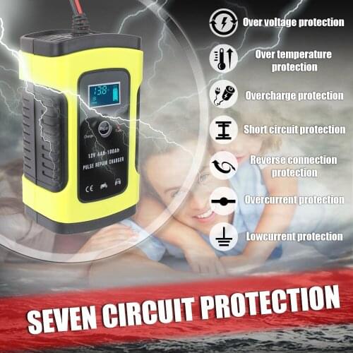 12V 6A Full Automatic Car Battery Charger Fast Power Charging Pulse Repair Chargers Wet Dry Lead Acid Digital LCD Display