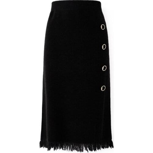 2020 High Waist Knitted Winter Bodycon Midi Vintage Button Decorated Women Black Skirt Faldas Jupe Femme Saia