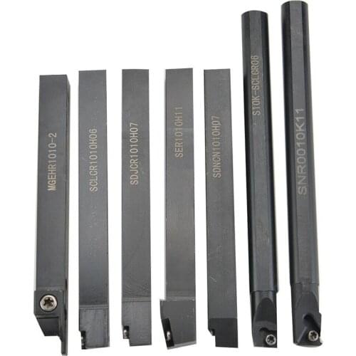 7 Set 10mm Shank Working Lathe Wood Turning Tool Accessories Holder Boring Bar Wrenches Kit with Carbide Inserts