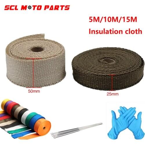 ALconstar-Exhaust Header Pipe Tape Heat Insulating Wrap Tape Fireproof Cloth Roll With Steel Locking Ties Universal 5M/10M/15M