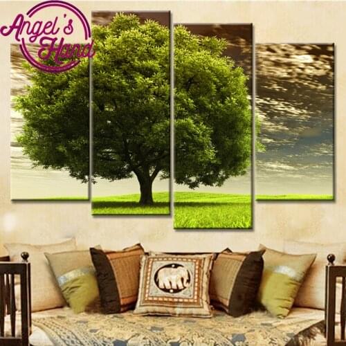 4 pcs/set DIY 5d diamond Painting cross stitch tree nature scenery,full square diamond embroidery mosaic Home Decor Wall sticker