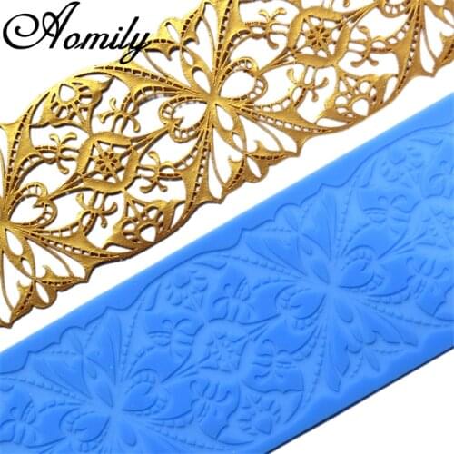 Aomily Artistic Petal Design Lace Silicone Mold Wedding Cake Border Decoration Fondant Cake Surround Food Grade Mat Baking Mold