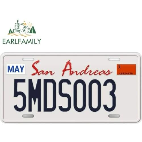 EARLFAMILY 30cm x 15.3cm for San Andieas License Plate Car Stickers Creative Personality Scratch-proof Window Trunk JDM Decal