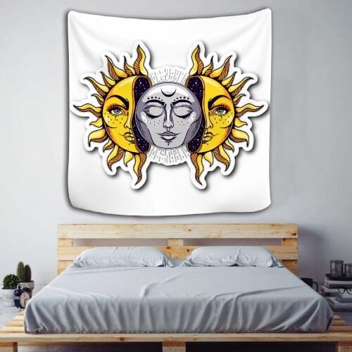 White Black Sun Moon Mandala Tapestry Wall Hanging Celestial Wall Tapestry Hippie Wall Carpets Dorm Decor Psychedelic Tapestry