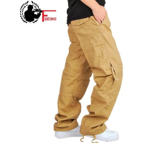Mens Cargo Pants Casual Large Baggy Zipper Pockets Tactical Military Style Pants Spring Male Cotton Fashion Army Loose Trousers