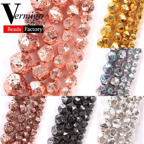 6/8/10mm Natural Faceted Hematite Lava Stone Beads Black Rose 18k Gold Round Beads for Jewelry Making Bracelets Necklace 15"