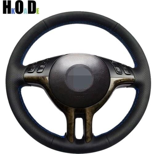Black Genuine leather Hand-stitched Steering Wheel Cover for BMW 5 Series E39 2000-2003 E53 X5 1999 3 Series E46 2000-2005
