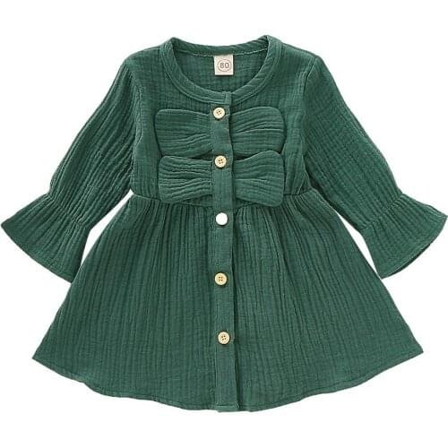 Kids Baby Girls Beautiful Solid Dress Princess 2021 Summer long sleeves Dresses Baby Girls Dress clothing