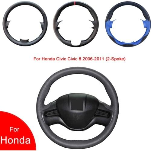 Breathable Punch Hand-Stitched Black Artificial Leather Car Steering Wheel cover For Honda Civic Civic 8 2006-2011 (2-Spoke)