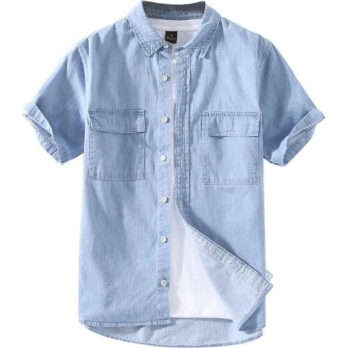 Japanese Style Classic Retro Denim Short-sleeved Shirt Loose Cotton Summer Thin Casual Denim Shirt 2021 Male High-end Brand Tops