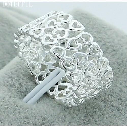 DOTEFFIL 925 Sterling Silver Full Heart Design Ring For Women Wedding Engagement Party Fashion Charm Jewelry