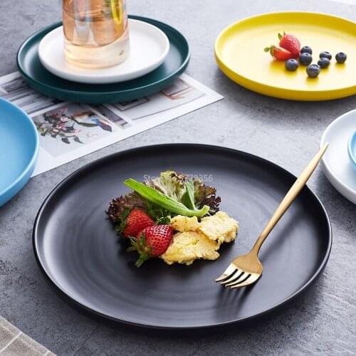 Web Celebrity Creative Solid Color Round Baking Tray Household Dish Glazed Ceramic Tableware Western Steak Plate Snack Plate