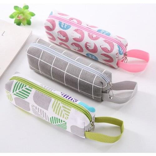 Cute Kawaii Canvas Pencil Case High Capacity Pen Bags Cute Letter Pencil Bags For Girls Gift School Supplies Korean Stationery