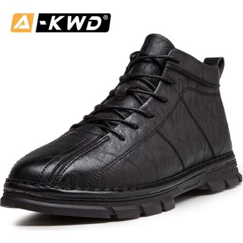 Fashion Black Man Winter Shoes Warm Mens Boot Simple Sneakers Botas De Trabajo High Top Work Shoes Pu Leather Boots Men Footwear