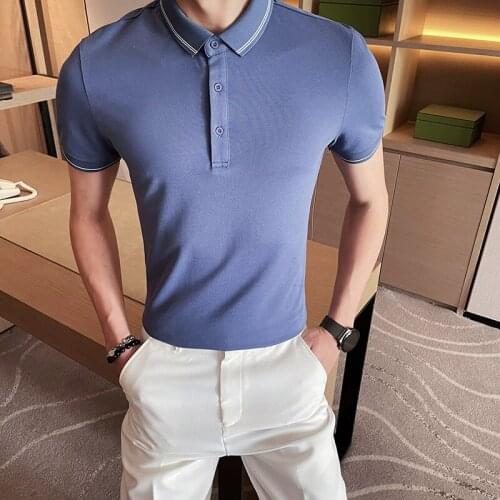 In the summer of 2021, mens short sleeve pole, solid color leisure fashion cotton pole, business clothing, lapel top