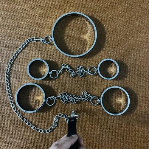 New Sex Toys Metal Real Handcuffs Ankle Cuff Neck Collar With Chain Sex Bondage bdsm Lock Restraints Fetish Sex Toys for Couples