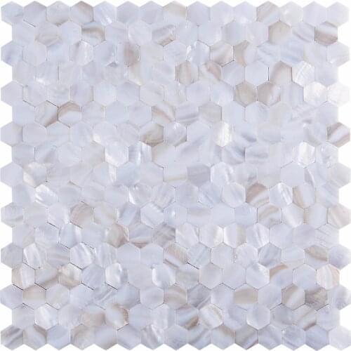 Backsplash Tiles River Bed Nature Pearl Shell Mosaic 12" X 12" Hexagon Seamless Pure White Sheet Pack of 6