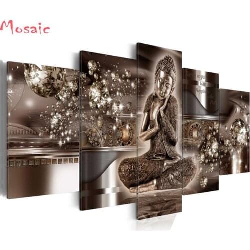 Full Square Drill 5D DIY Diamond Painting"5 Pieces abstract Buddha Religions" Embroidery Cross Stitch Mosaic Home Decor Gift