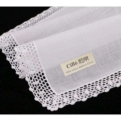 S002: 100% cotton hand crochet lace blank handkerchief/hankie 12 piece/lot for women/ladies wedding gift