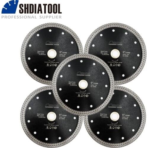SHDIATOOL 5pcs Dia 6" Hot pressed sintered Mesh Turbo Diamond Saw blade 150mm Dry or Wet Cutting Disc For Stone Hard material