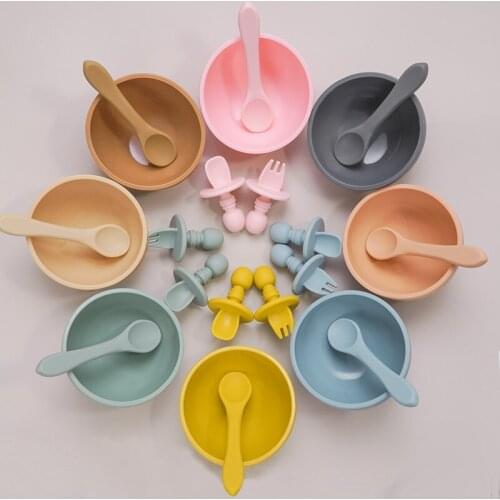BPA Free Silicone Material Baby Feeding Bowl With Sucker Non-slip Food Bowl Learning Dishes Children Dinnerware Set