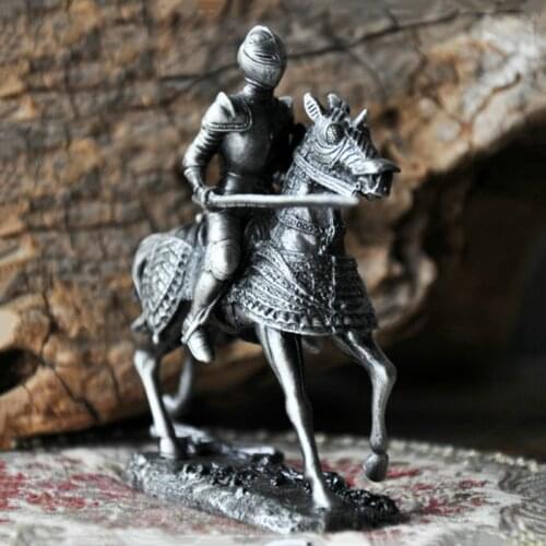 European Vintage Tin Soldier on Horse Statue The Medieval Knight Of Temple Warrior Figurines Home Decoration Boyfriend Gift