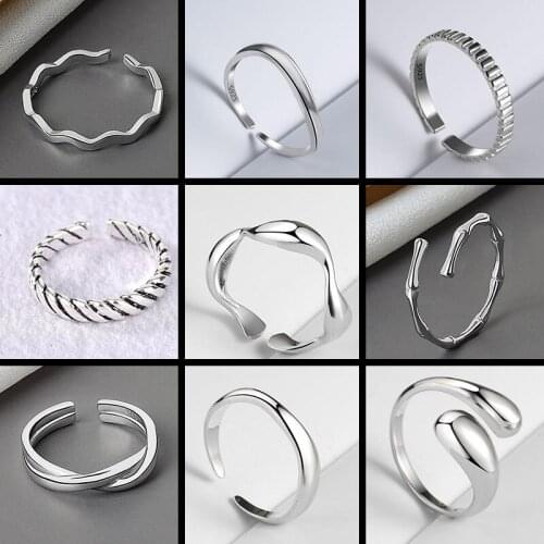 Vintage Silver Color Wave Cross Twist Bead Open Ring Simple Geometry Circle Rings Jewelry for Women Men Party Wedding Lover Gift