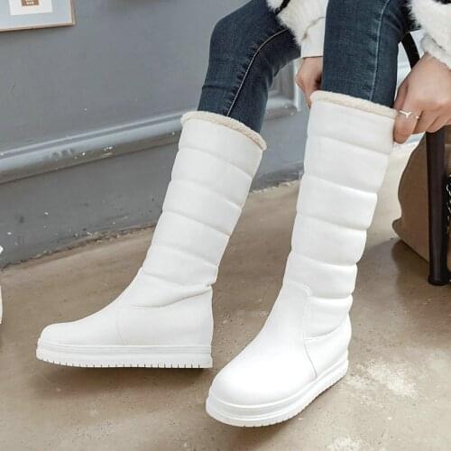 Big Size 34-43 Warm Winter Women Snow Boots Platform Flat with Ladies Knee High Boots PU Leather Plush Warm Women Shoes