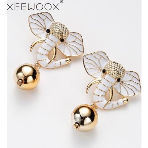 2019Funny Cute Ethnic Thailand Gold White Elephant Pendant Star Stud Earrings for Women Girls Wedding Party Fashion Jewelry Gift