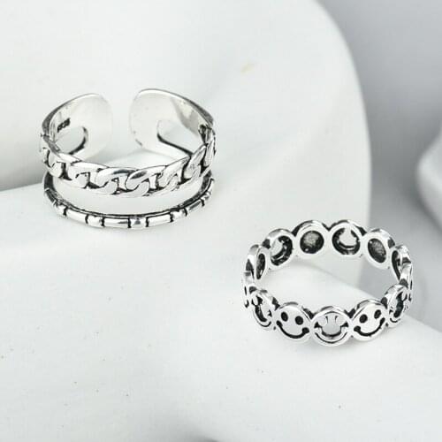 2021 hollow smiley face ring female opening ins tide net red s925 silver-plated personality index finger ring retro fashion pers
