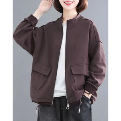 Women 2021 Spring New Fashion Stand Collar Loose Casual Coat Female Solid Color Thin Overcoats Ladies Long Sleeve Outerwear W198