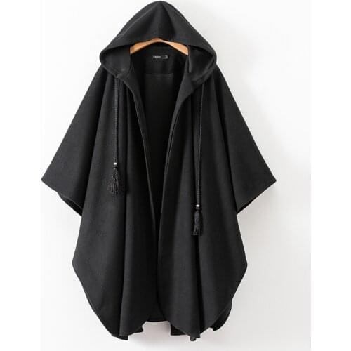 Women Winter Black Long Coat Ladies Cotton Fashion Cardigan Jackets Women-s Hooded Cloak Capes Ponchos 2019 New 7479