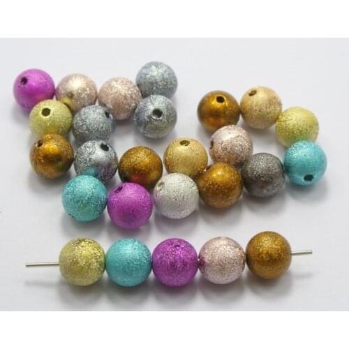10mm Mixed Acrylic Stardust Matte Beads Round Spacer Loose Bead Silver Gold Charms Findings for Jewelry Making 50pcs/lot ST04