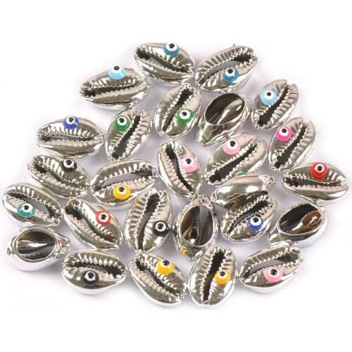 10Pcs Silver Plating Evil Eyes Conch Shells For Home Decor Natural Seashells Bead For Making Jewelry Bracelet DIY Crafts TR0360