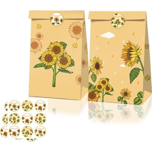 12pcs Spring Summer Sunflowers Honey Bee Flowers Party Paper Bags Candy Box Gift Bags Birthday Baby Shower Party Decorations