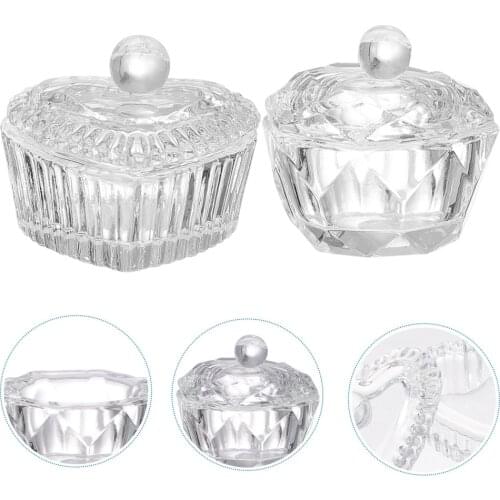 2pcs Nail Art Crystal Cups with Lid Manicures Acrylic Liquid Powder Glass Cup