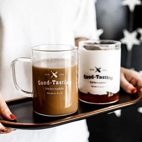 400ML Heat-resistant Glass Coffee Cup Creative Letters Milk Breakfast Tea Cup Travel Coffee Mugs With The Handle For Fruit Juice