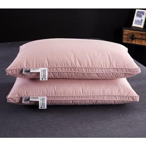 48*74cm Luxury 3D Style Bread Goose Down and Feather Adult Orthopedic Neck Pillow With 100% Cotton Satin Stripes Cover