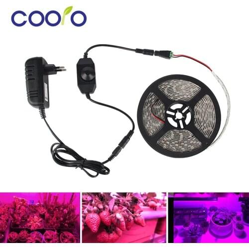 5050 LED Grow Lights DC 12V Waterproof Growing LED Strip Plant Dimmable Growth Light Set with Power Adapter and Switch 5M