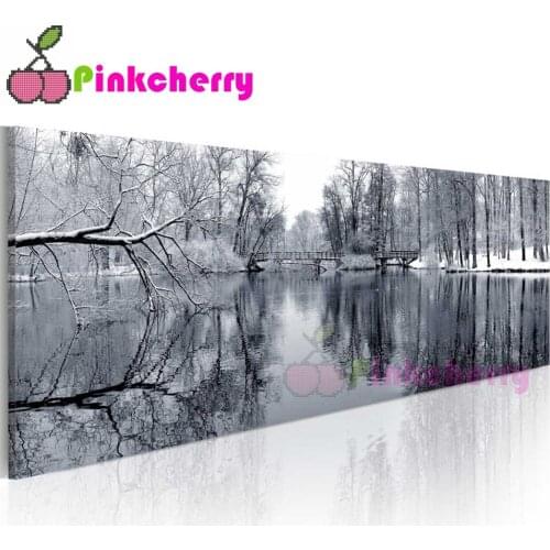 Snow Lake Tree Wood Diamond Embroidery Full Square Round Diamond Mosaic Winter landscape 5d Diy Diamond Painting Big Size k588